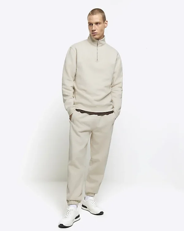 Ecru regular fit half zip sweatshirt