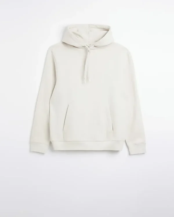 Ecru regular fit plain hoodie