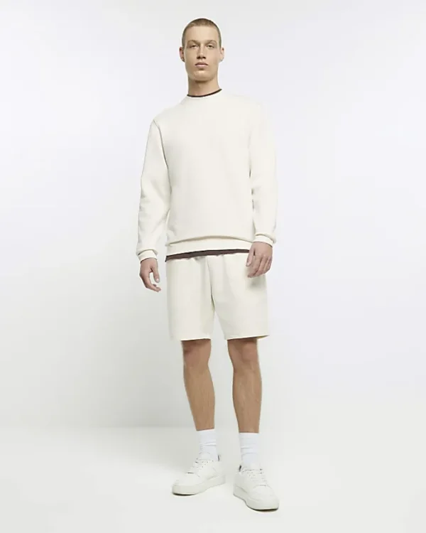 Ecru regular fit plain sweatshirt