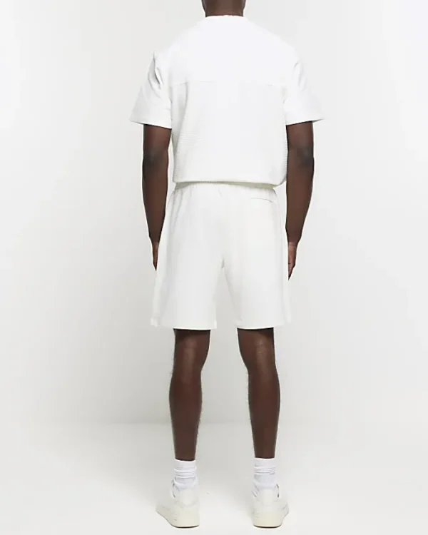 Ecru regular fit textured smart shorts