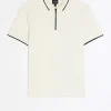 Ecru slim fit taped collar polo