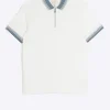 Ecru slim fit taped half zip polo