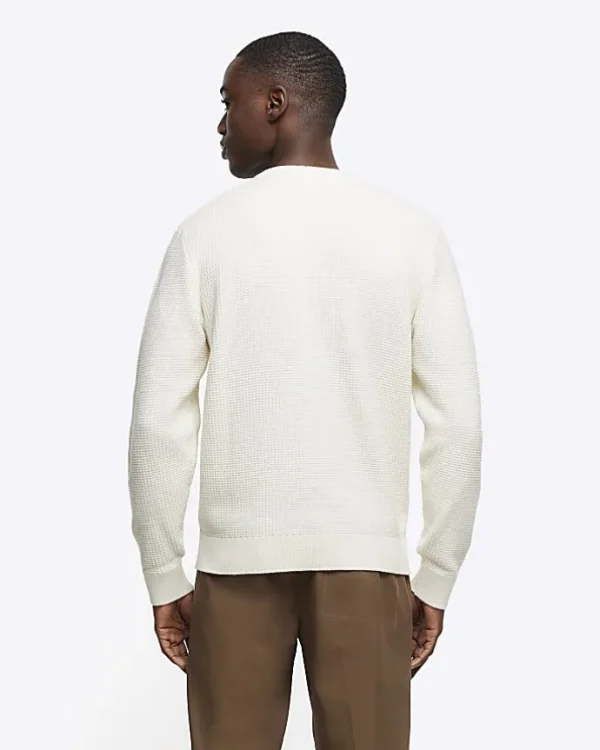 Ecru slim fit waffle texture jumper