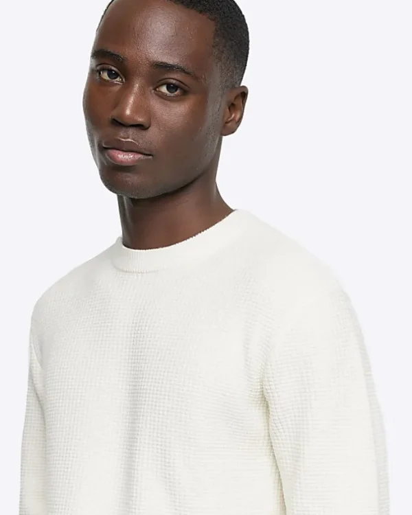 Ecru slim fit waffle texture jumper