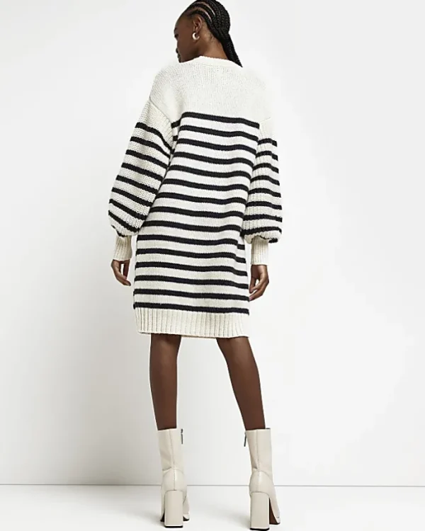 Ecru stripe knit jumper mini dress