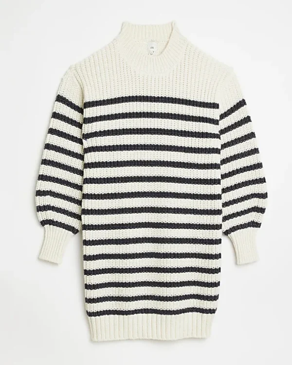 Ecru stripe knit jumper mini dress