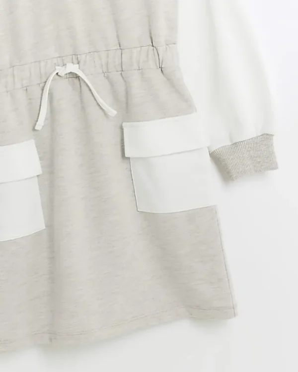 Girls beige colour block hooded dress