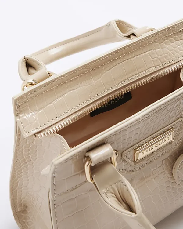 Girls beige croc embossed tote bag