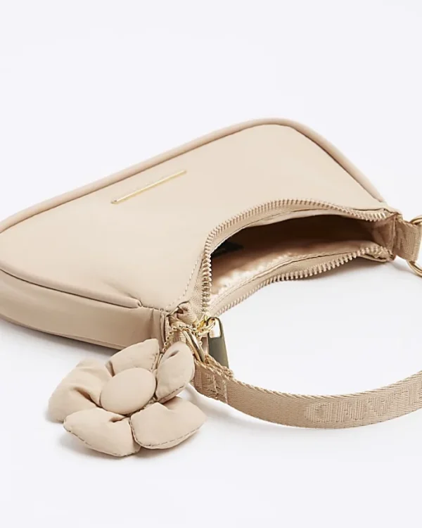 Girls Beige Flower Shoulder Scoop Bag