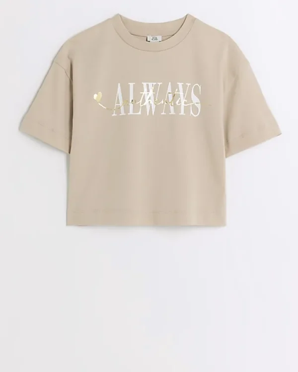 Girls beige graphic crop t-shirt