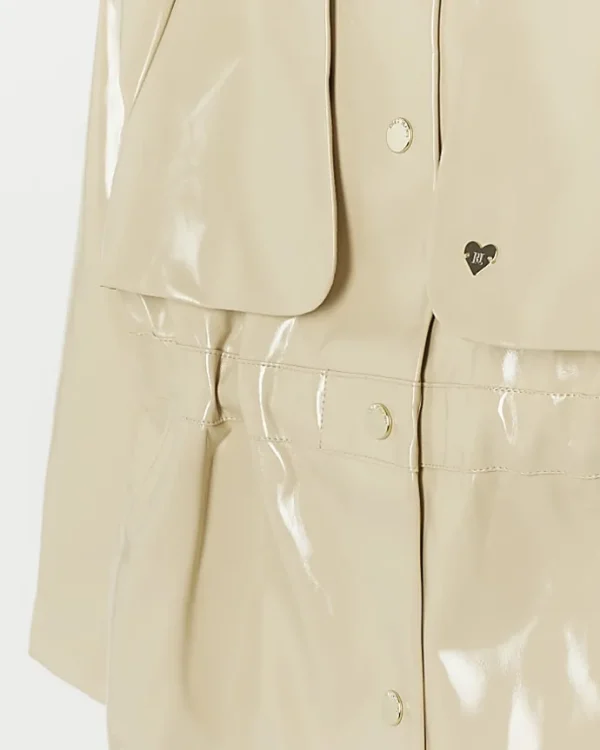 Girls beige hooded trench jacket