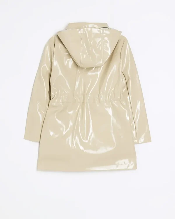 Girls beige hooded trench jacket