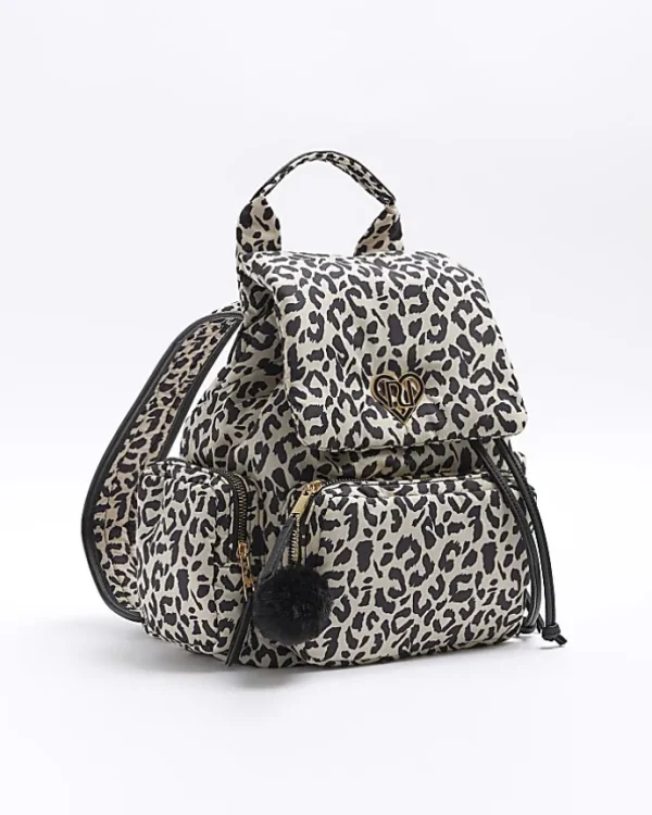 Girls Beige Leopard Utility Backpack