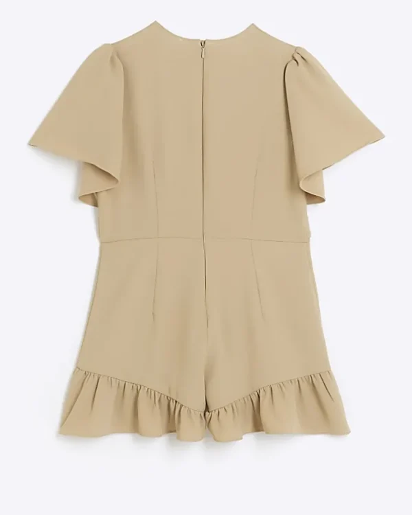 Girls beige short sleeve belted playsuit