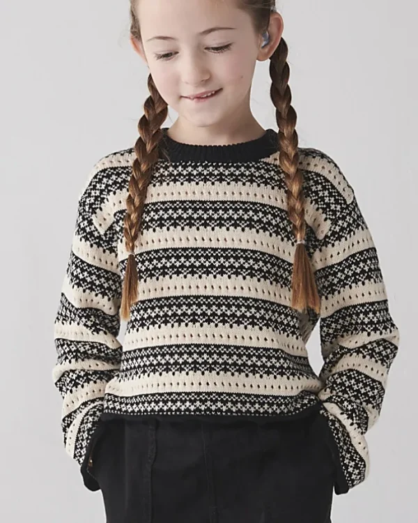 Girls beige stripe knitted crop jumper