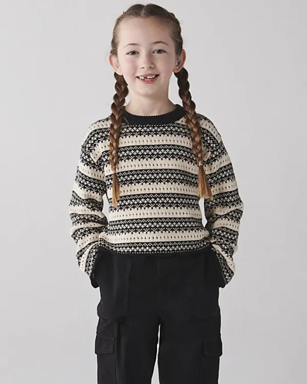 Girls beige stripe knitted crop jumper