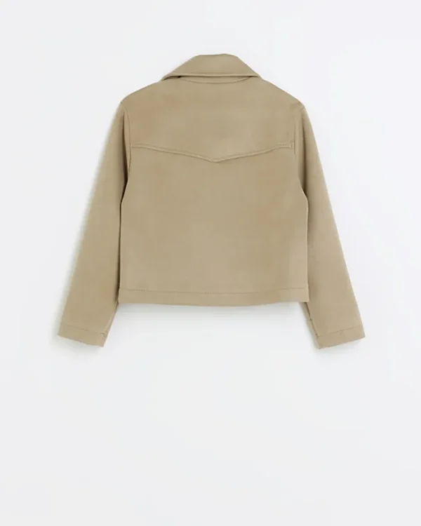 Girls beige suedette biker jacket