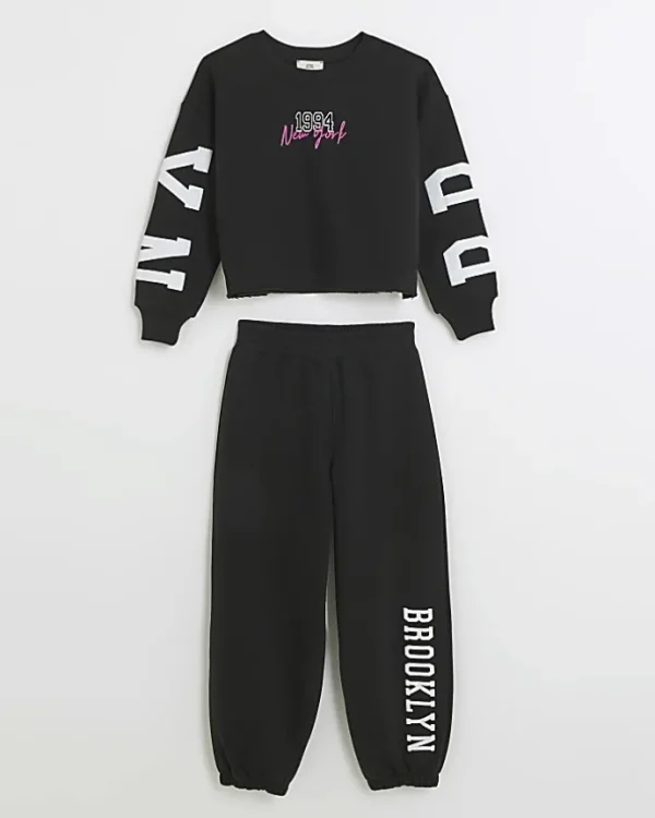 Girls black Brooklyn sweatshirt set