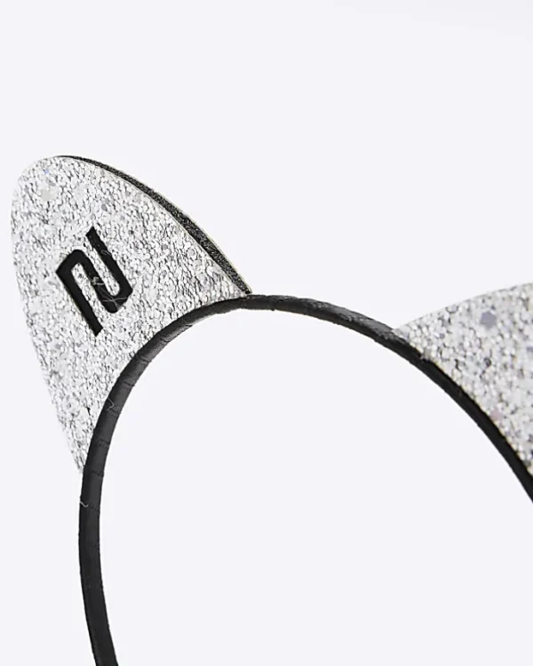 Girls black diamante cat ear hair band