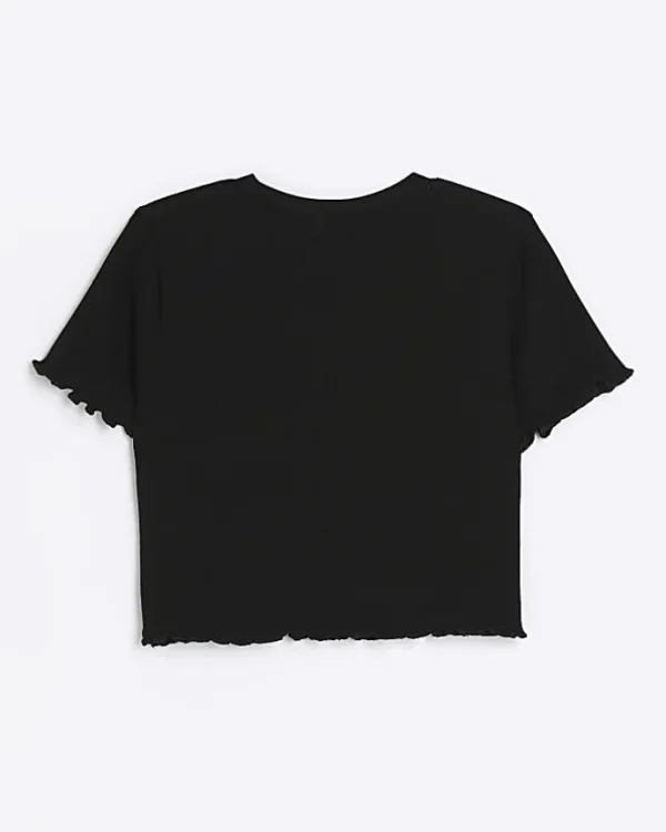 Girls black embroidered logo crop t-shirt