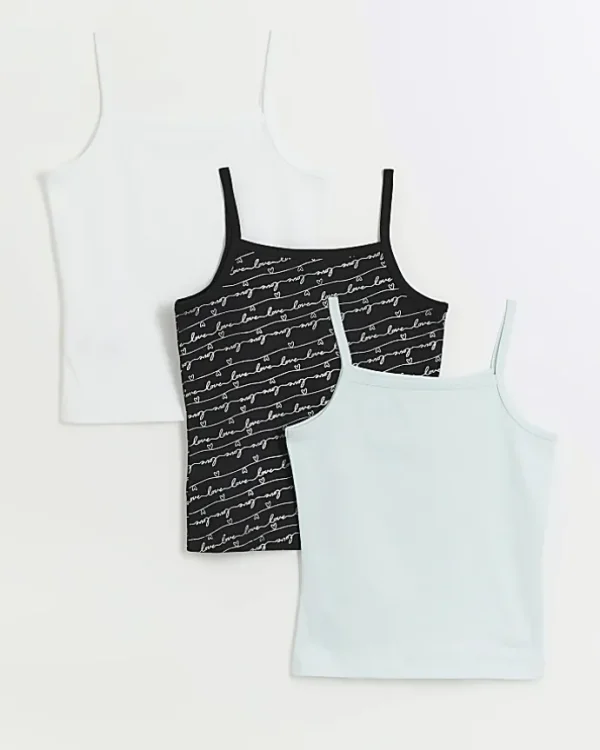 Girls black foil script vest 3 pack