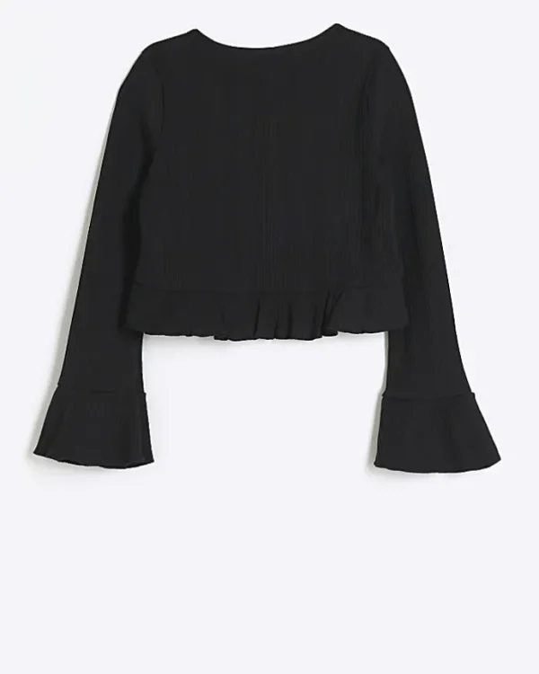 Girls black frill hem cardigan