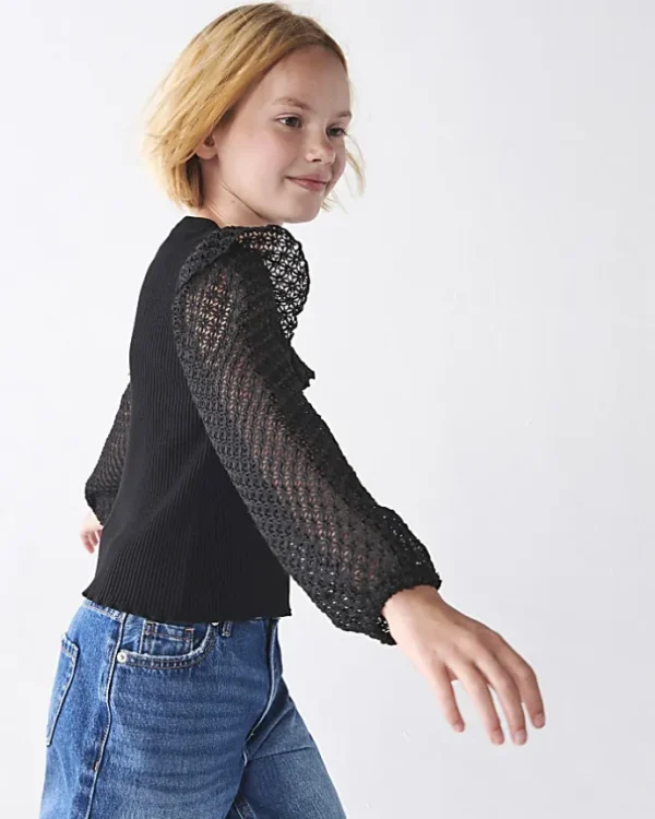 Girls black frill lace sleeve blouse