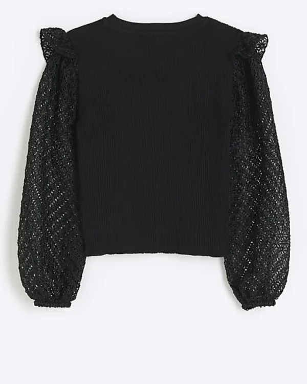 Girls black frill lace sleeve blouse