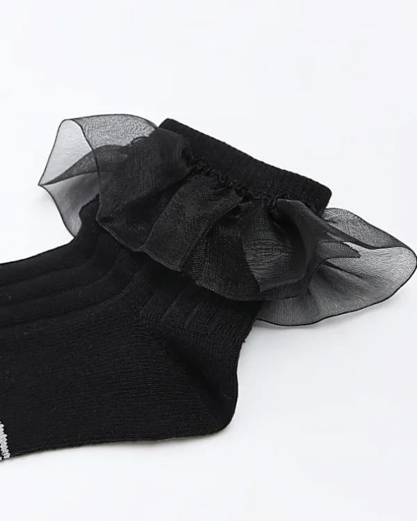 Girls black frill socks 2 pack