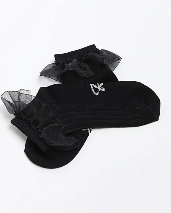 Girls black frill socks 2 pack