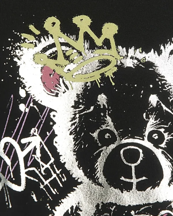 Girls black graffiti bear t-shirt