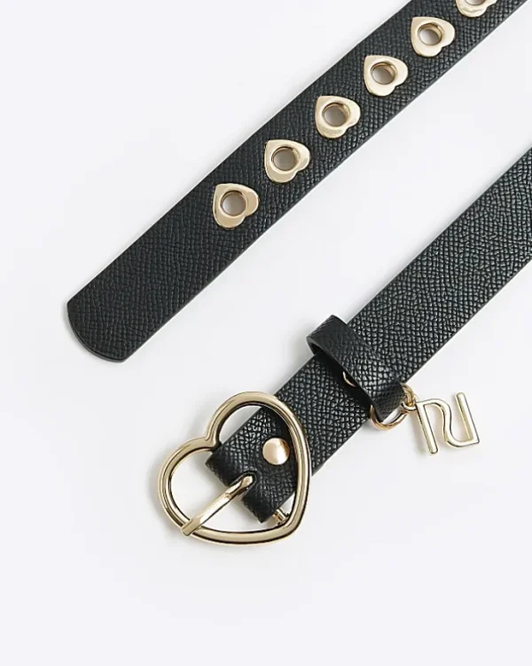 Girls black heart buckle belt