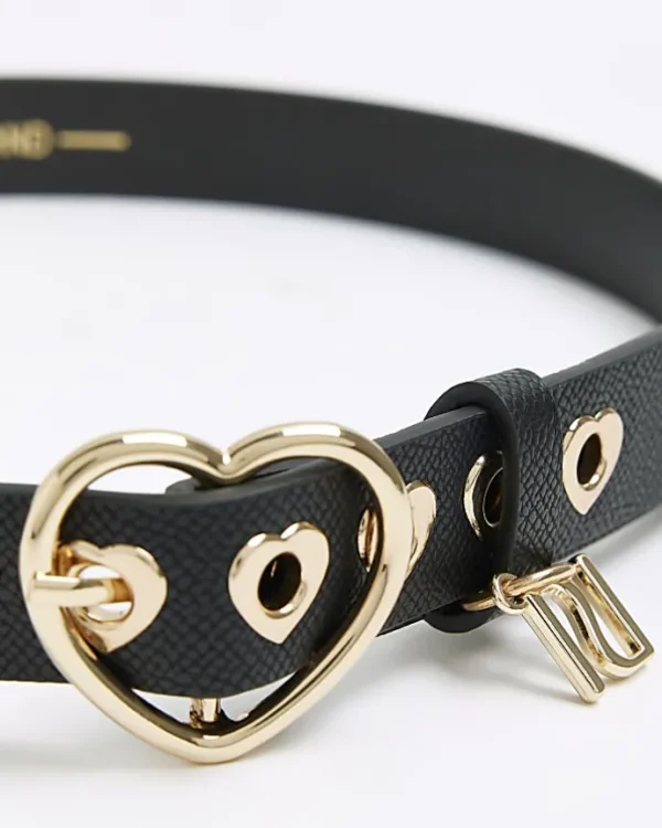 Girls black heart buckle belt