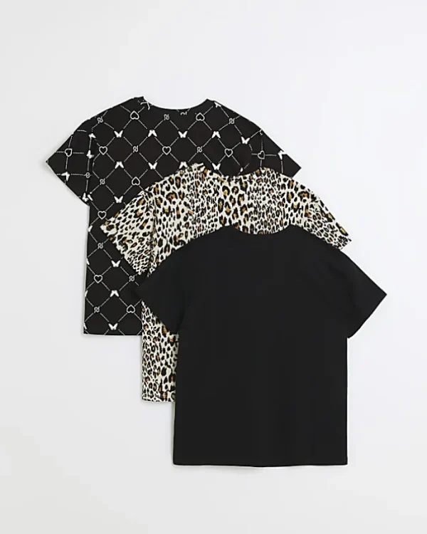 Girls black leopard print t-shirt multipack