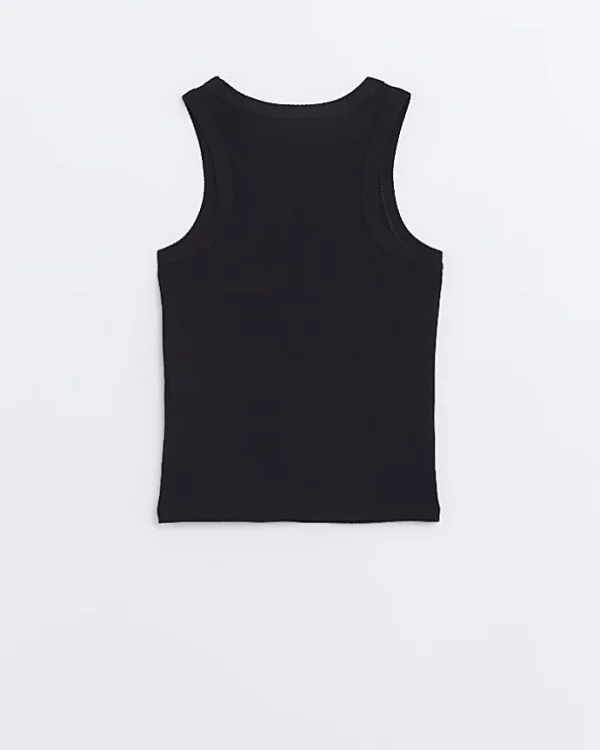 Girls black Long line ribbed tank top