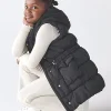 Girls black padded showerproof hooded gilet