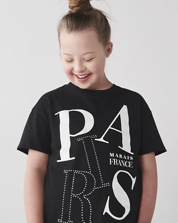 Girls black Paris graphic t-shirt