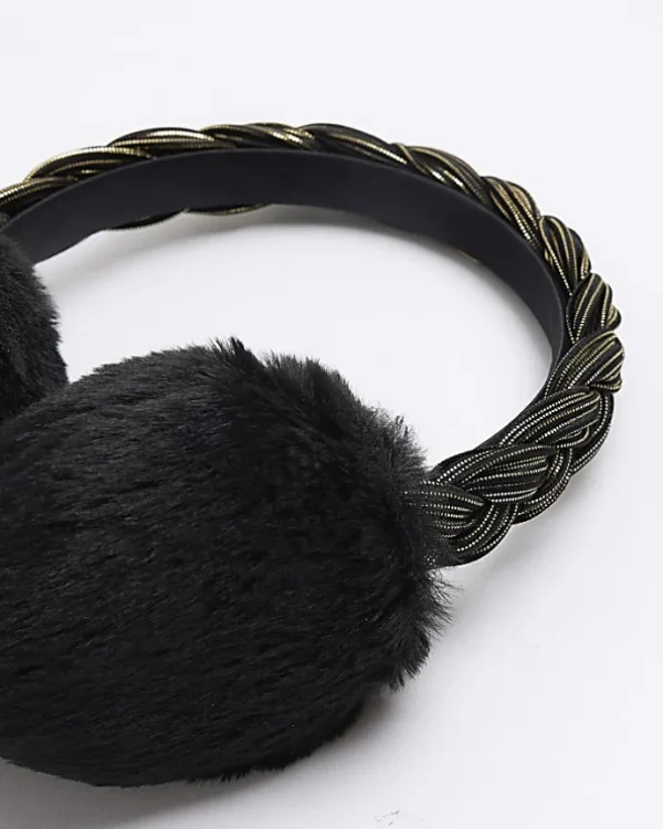 Girls black plait earmuffs