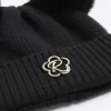 Girls black pom pom beanie hat