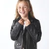 Girls black Pu double zip biker jacket