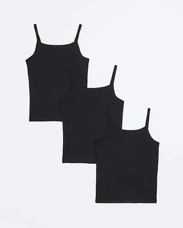 Girls black RI vest top 3 pack