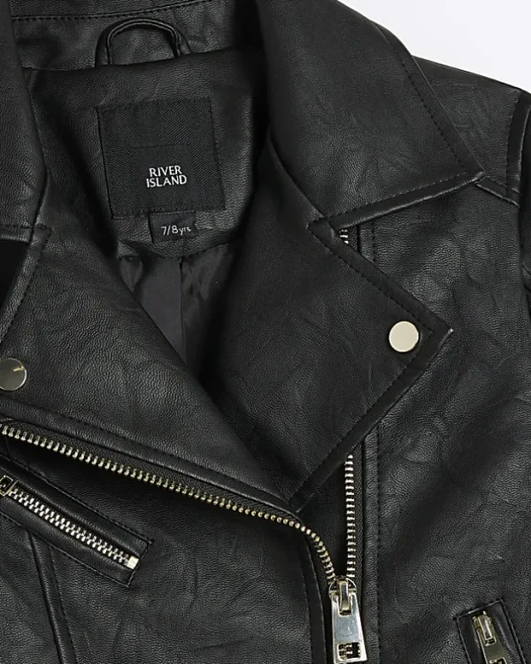 Girls black zip up biker jacket