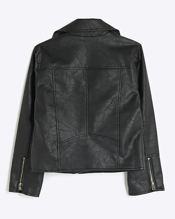 Girls black zip up biker jacket