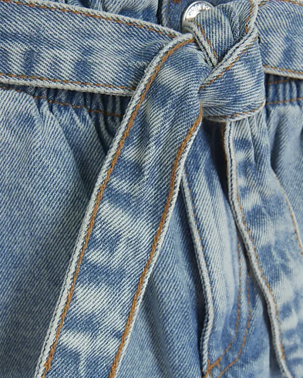 Girls blue belted paperbag jeans