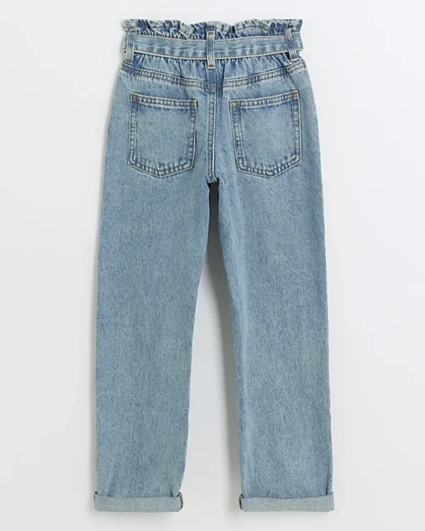 Girls blue belted paperbag jeans