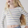 Girls blue crochet 2 in 1 long sleeve top