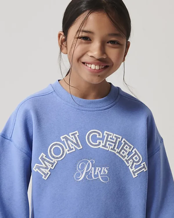 Girls blue diamante graphic sweatshirt