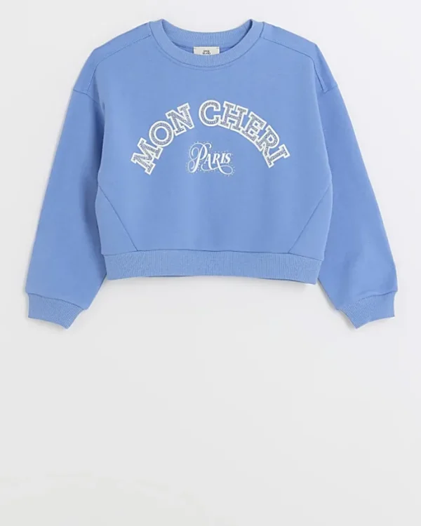 Girls blue diamante graphic sweatshirt