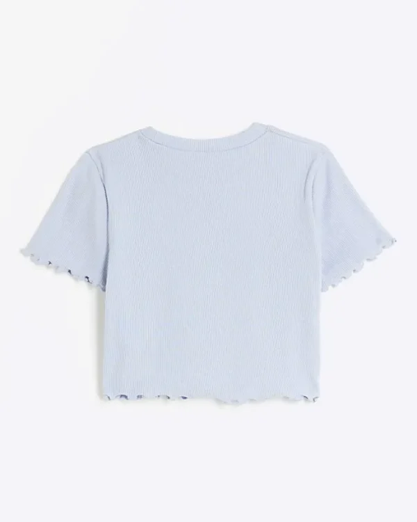 Girls blue embroidered logo crop t-shirt