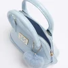 Girls blue patent croc embossed bag